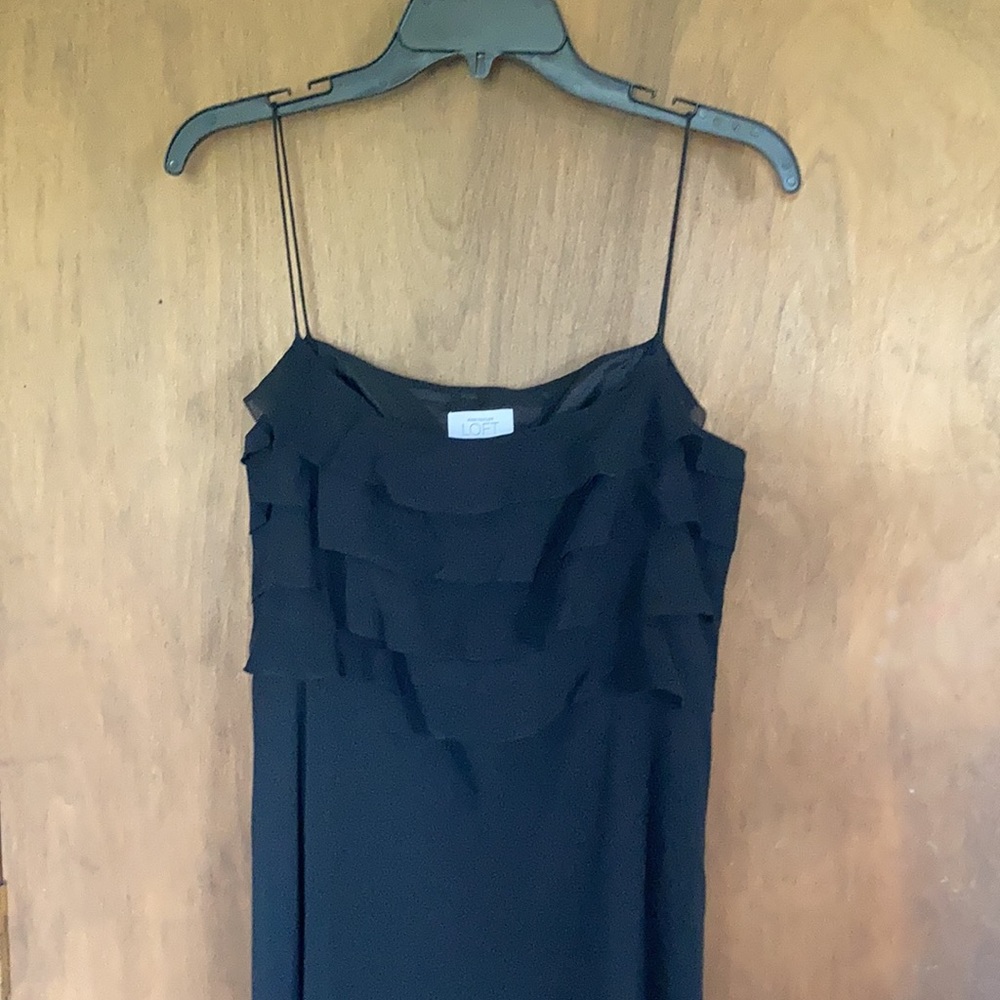 3/$30 LOFT dress 100% silk shell ruffle top black classic event party size 10 - Picture 9 of 17